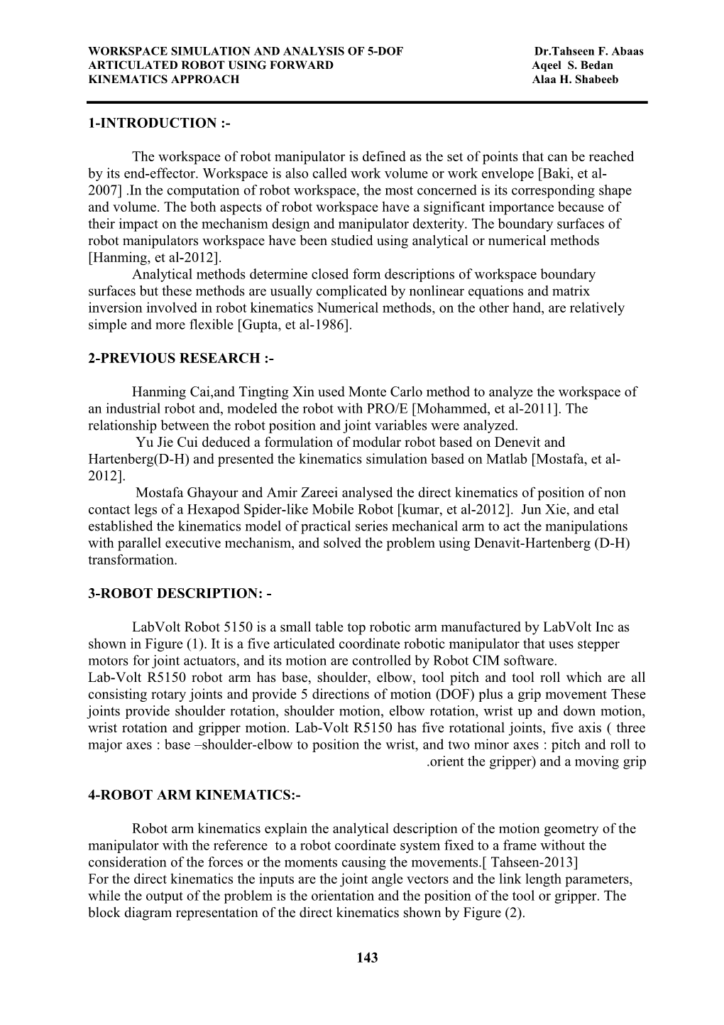 Workspace Simulation and Analysis of 5-DOF Dr.Tahseen F. Abaas