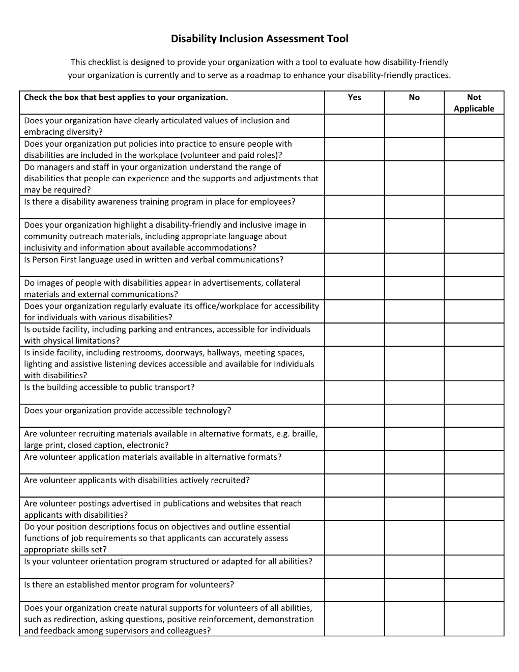 Disability Inclusion Assessment Tool
