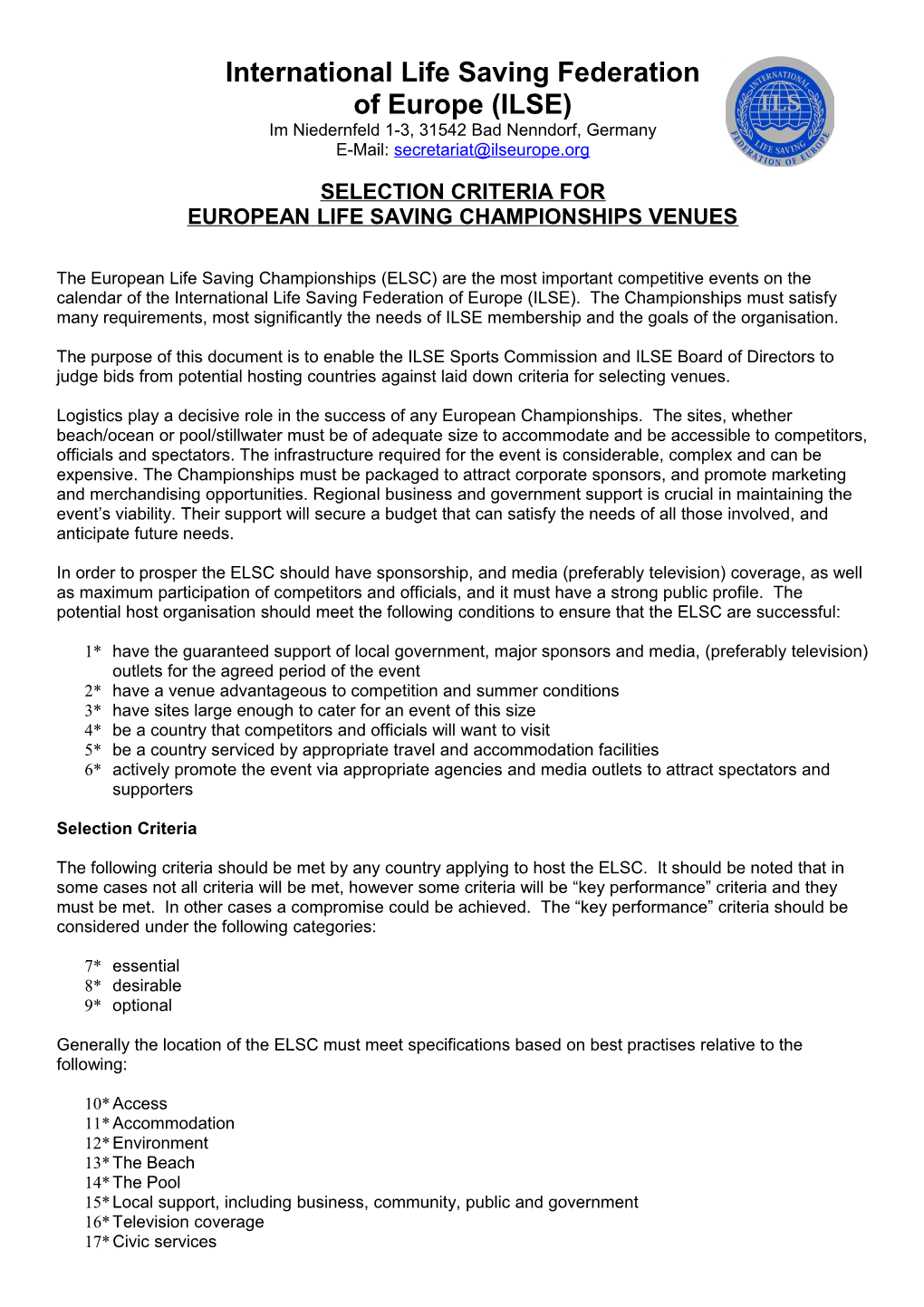 European Life Saving Championships Venues