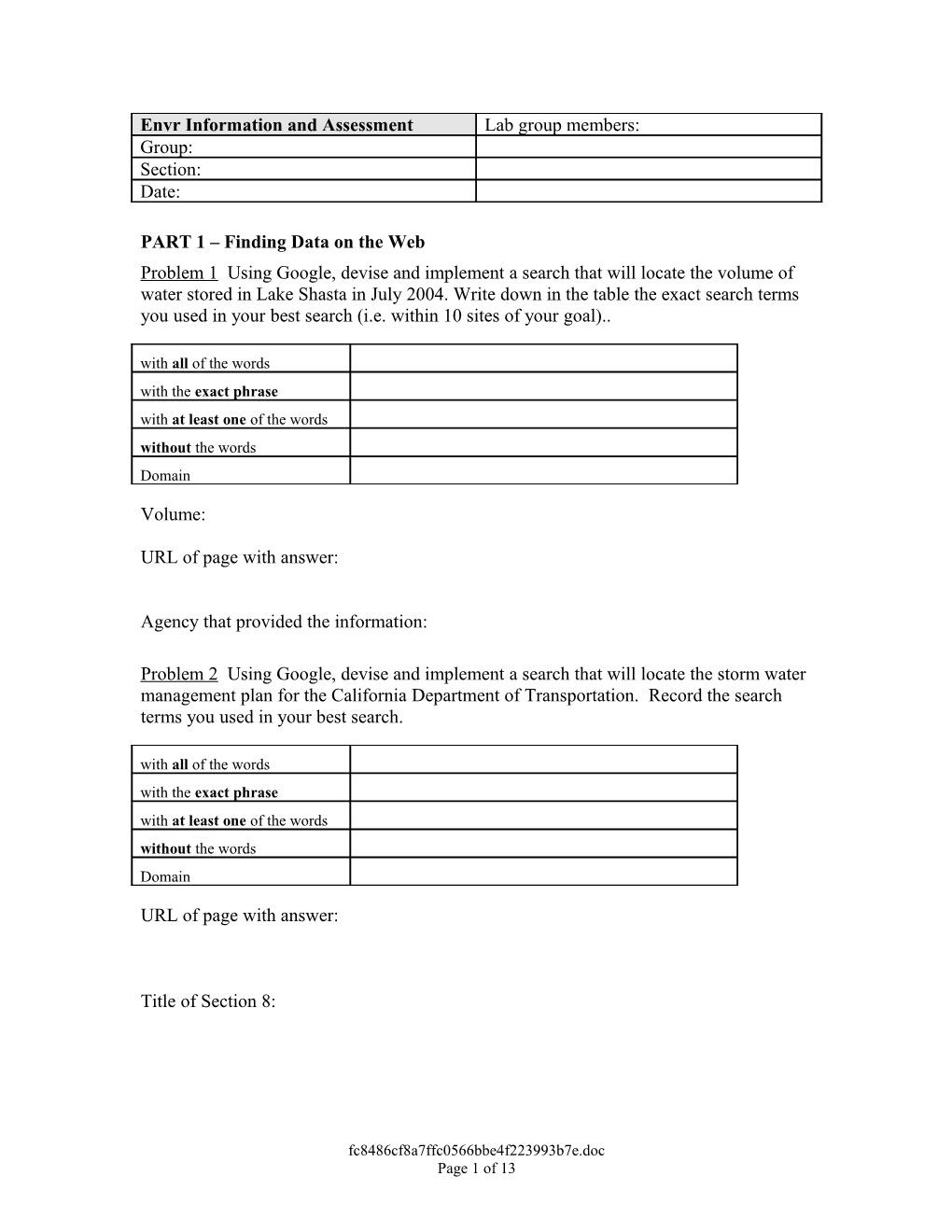 Envr Information and Assessment