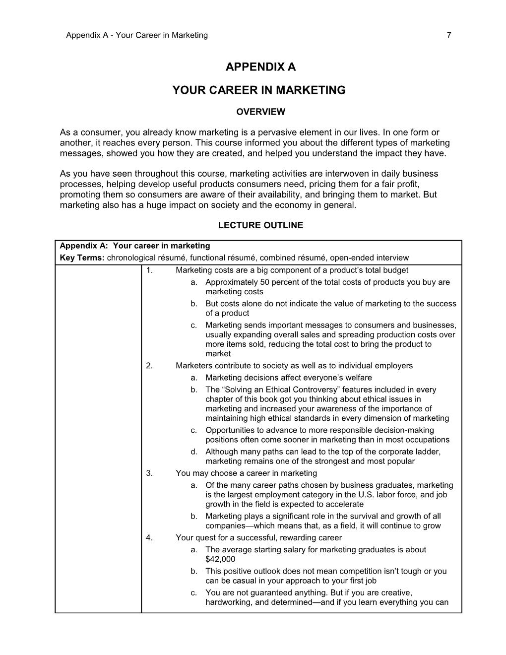 Appendix a - Your Career in Marketing 519