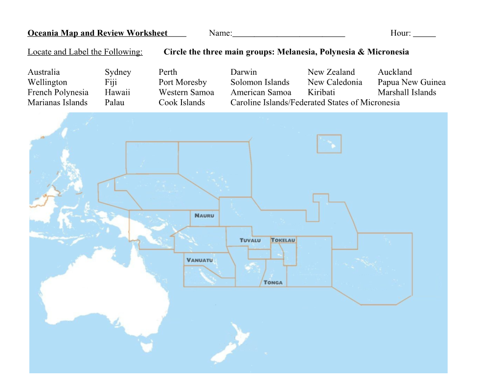 Oceania Map And Review Worksheet