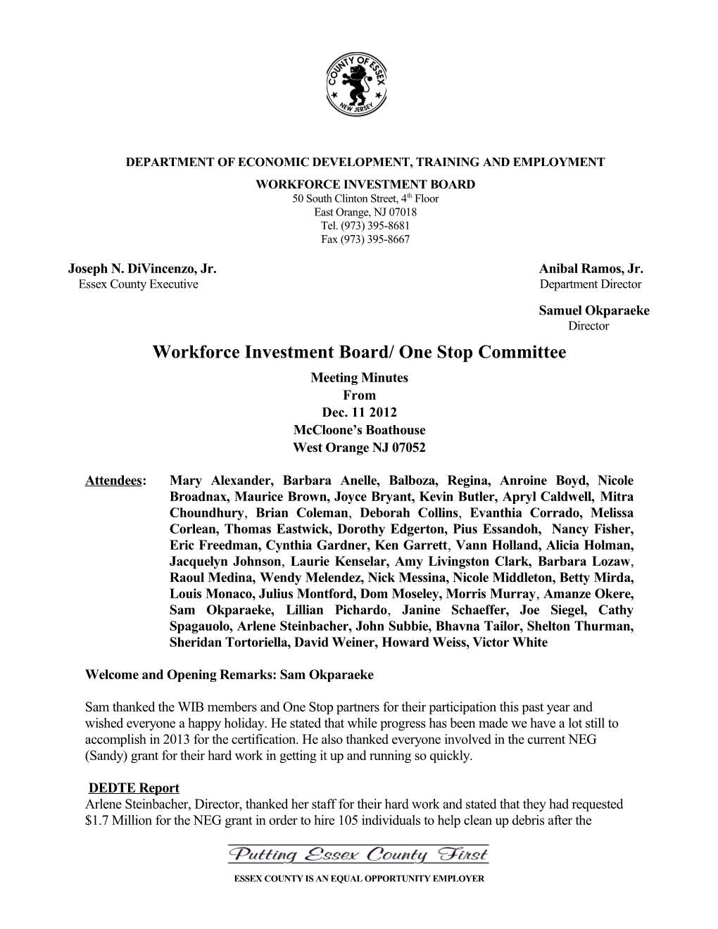 Workforce Investment Board/ One Stop Committee