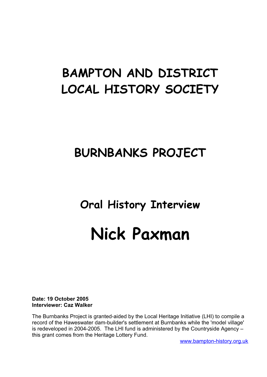 Burnbanks Project: Oral History