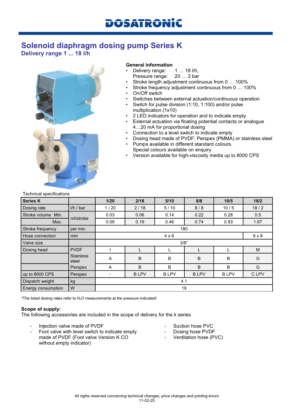 Solenoid Diaphragm Dosing Pump Series K