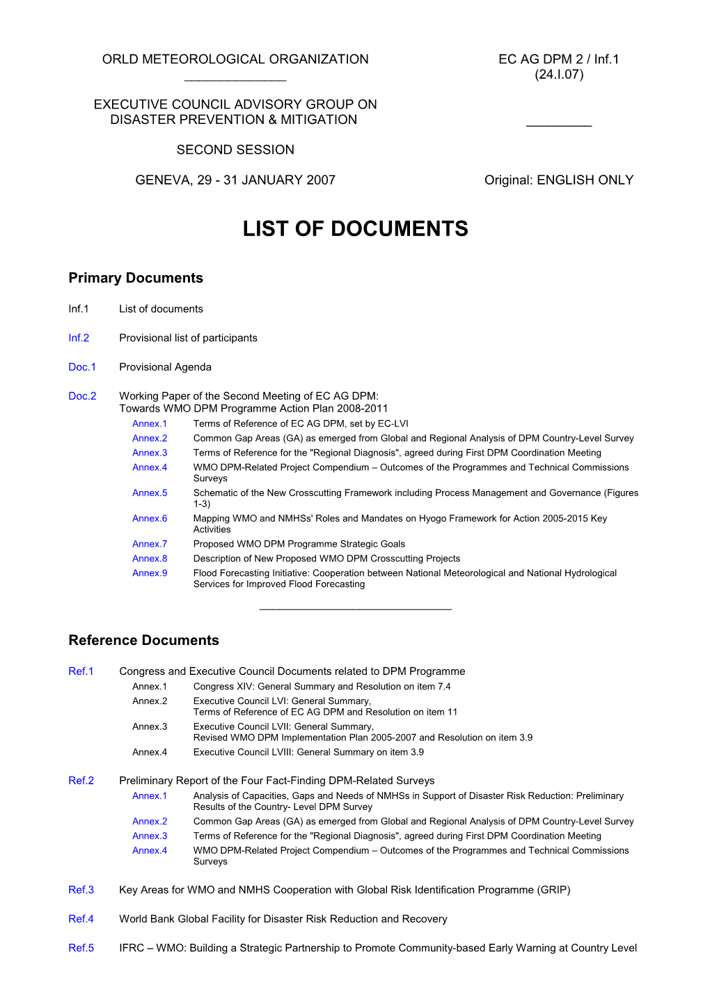 List of Documents