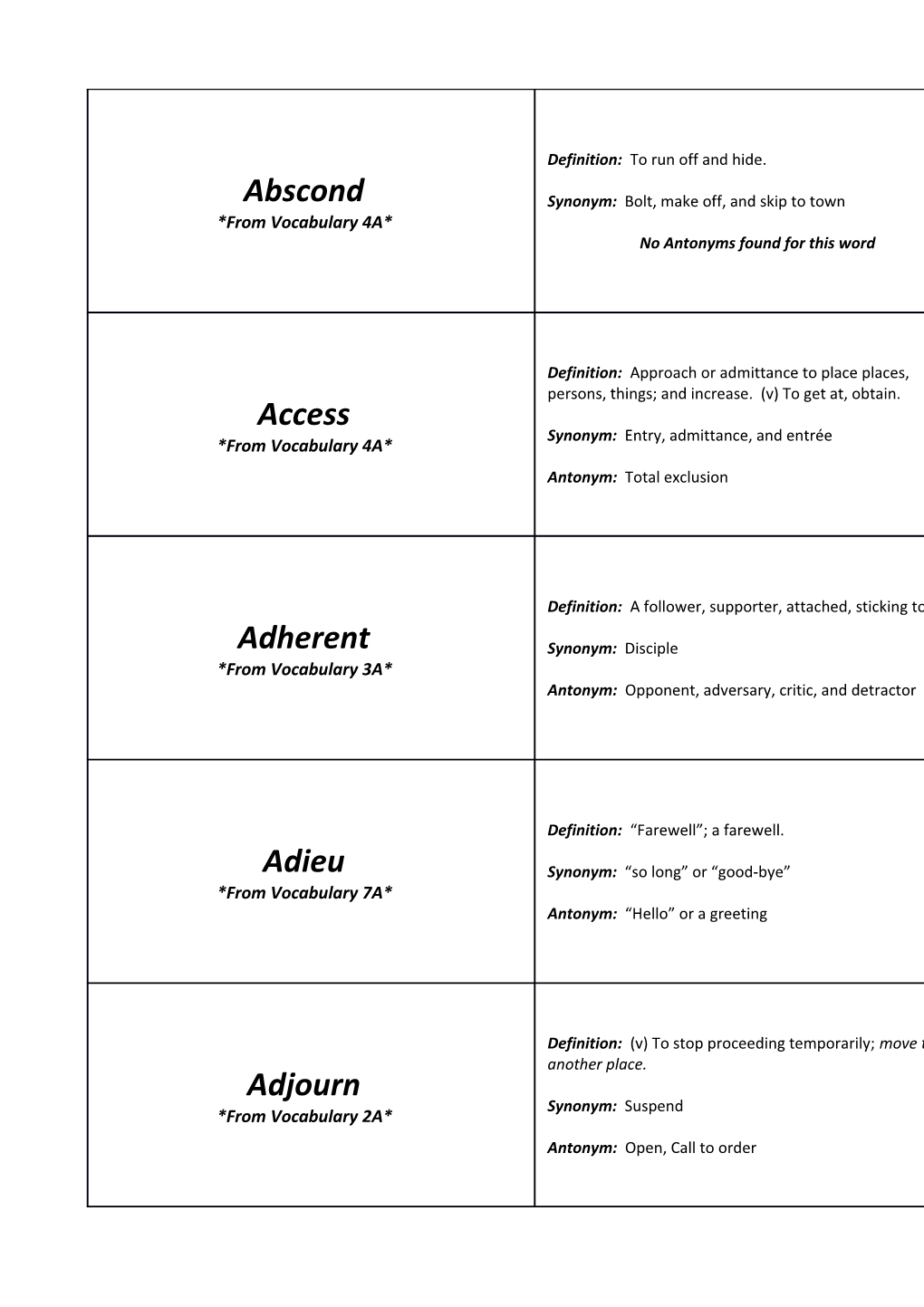 Abscond *From Vocabulary 4A*