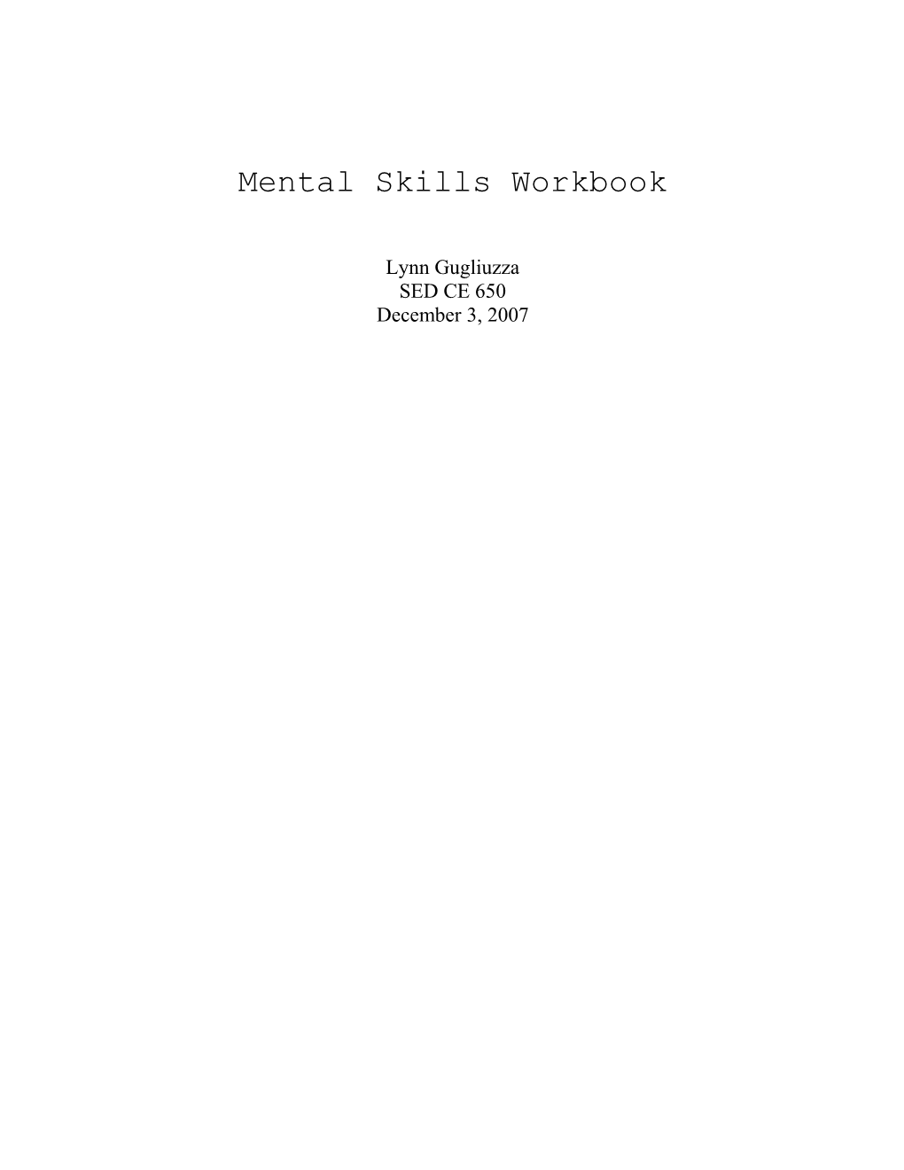 Mental Skills Workbook