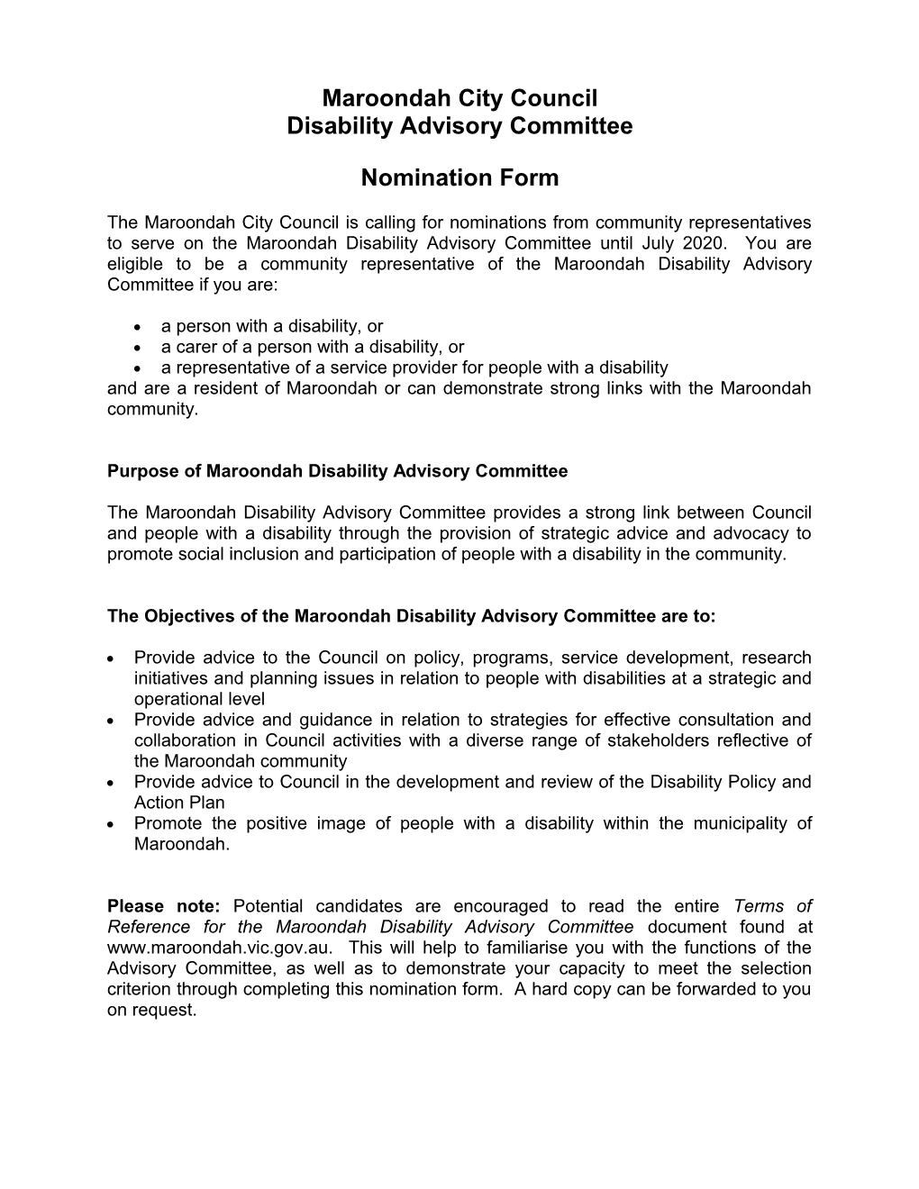 Attachment Three Proposed Application Form