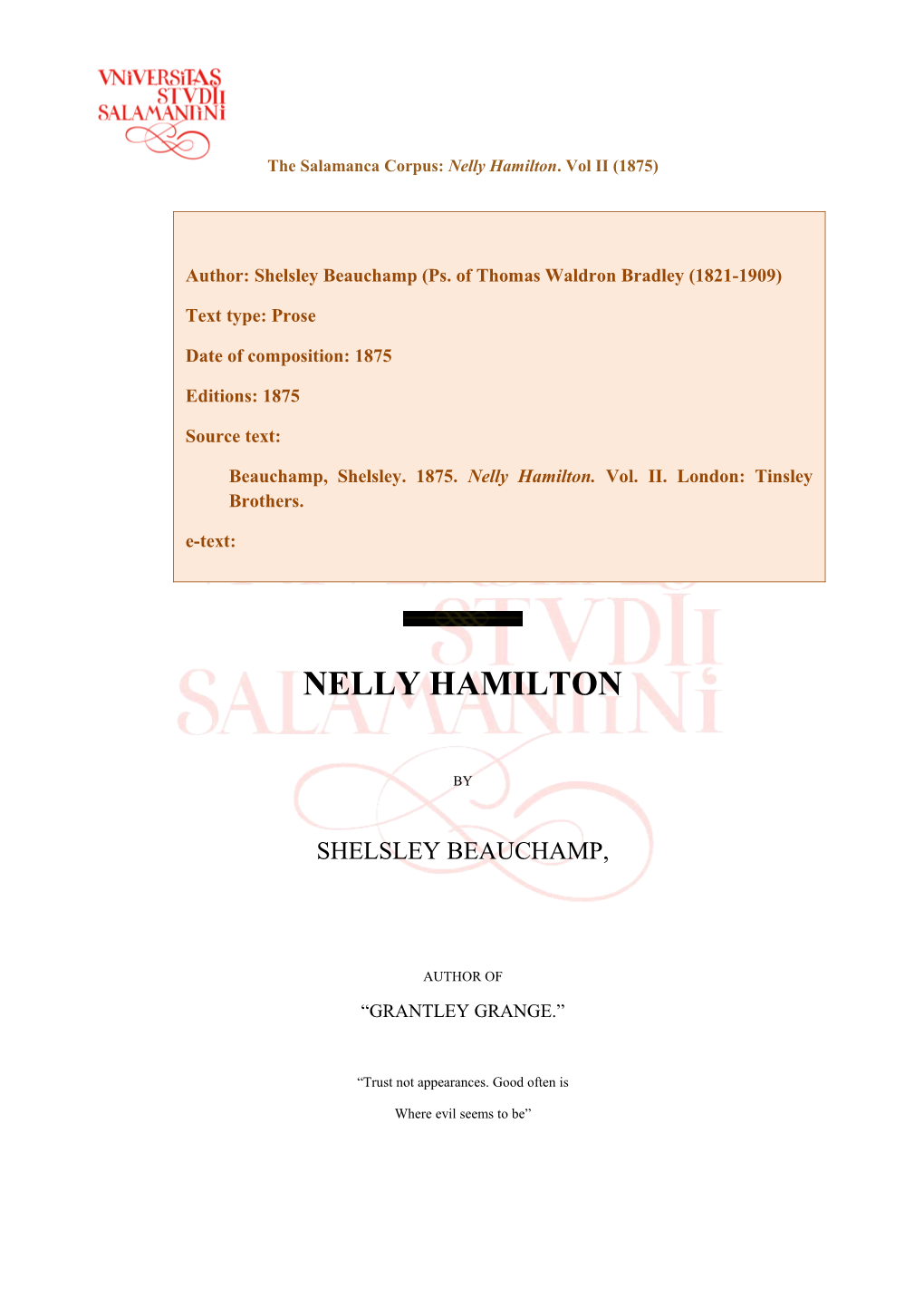 The Salamanca Corpus: Nelly Hamilton. Vol II (1875)