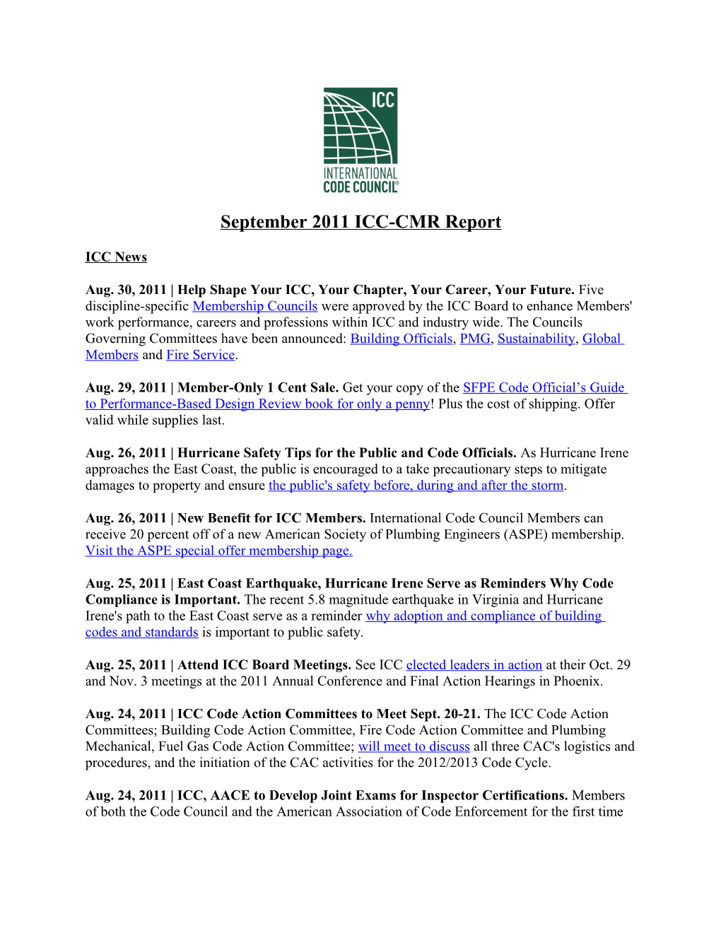 September 2011 ICC-CMR Report