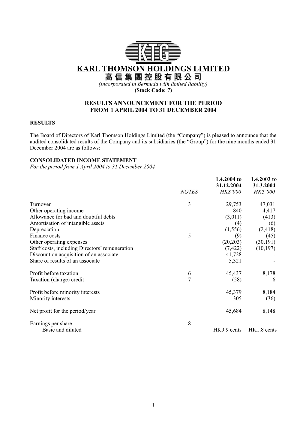 Karl Thomson Holdings Limited