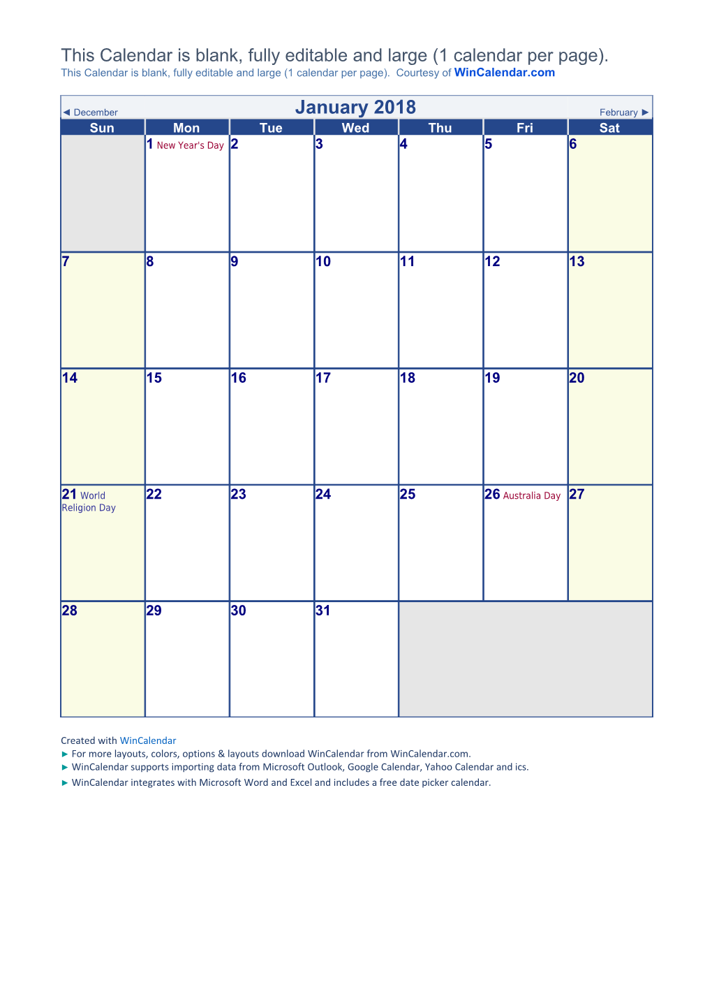 June 2018 Australia Calendar with Holidays