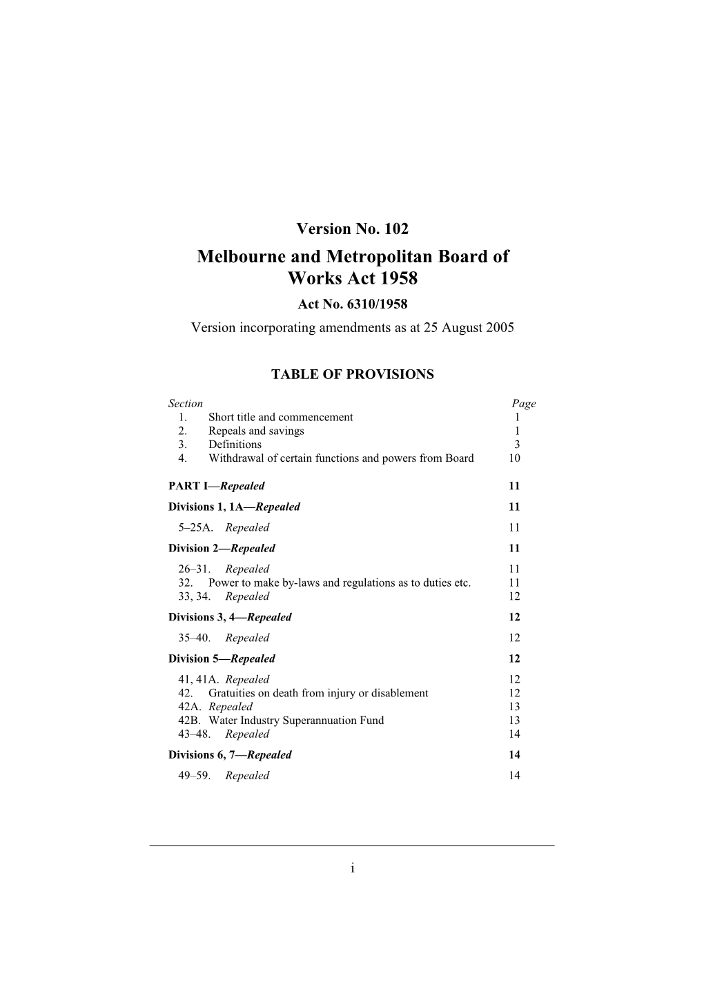 Melbourne and Metropolitan Board of Works Act 1958