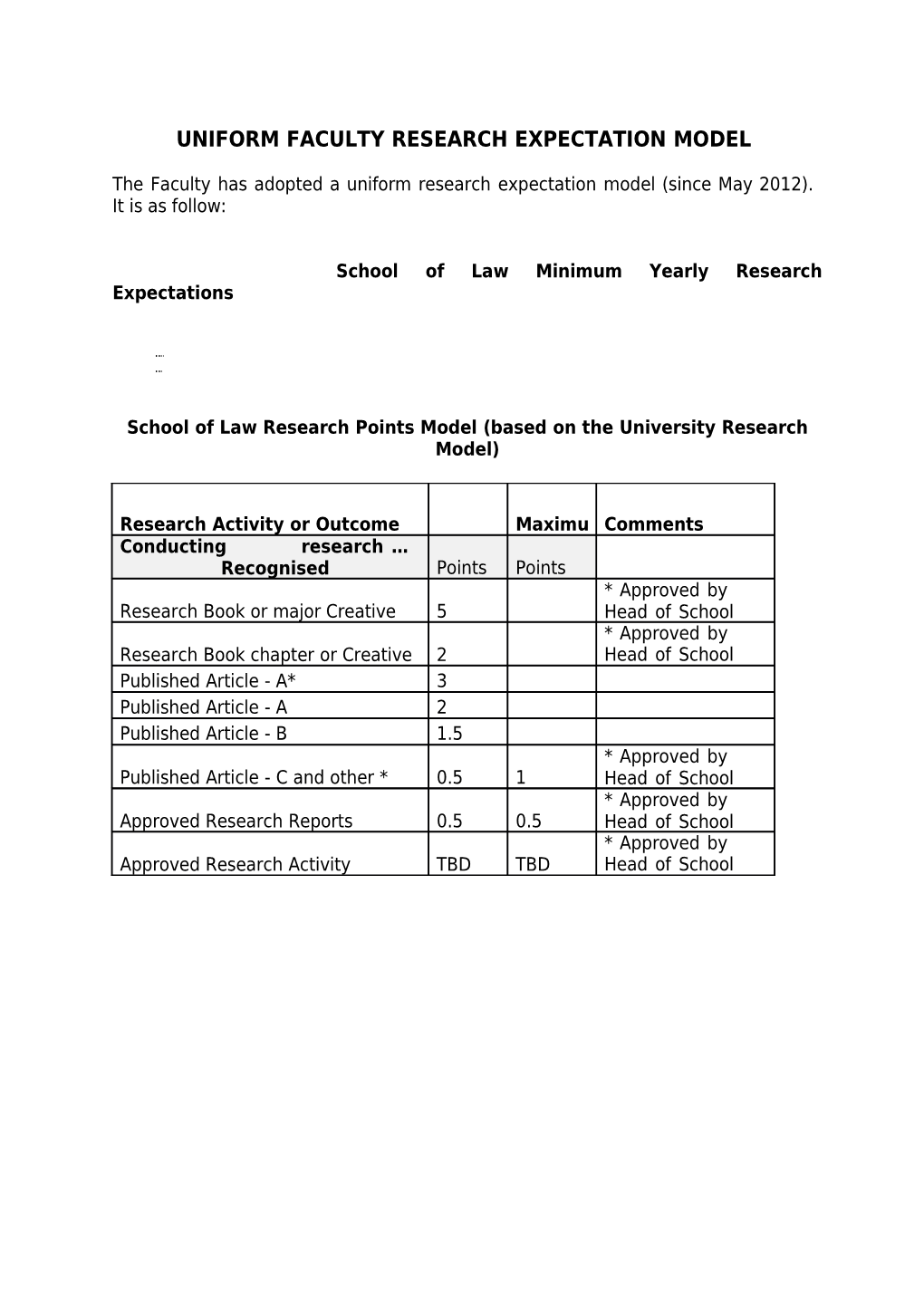 Rationale for Journal Ranking List Applied at the Law School