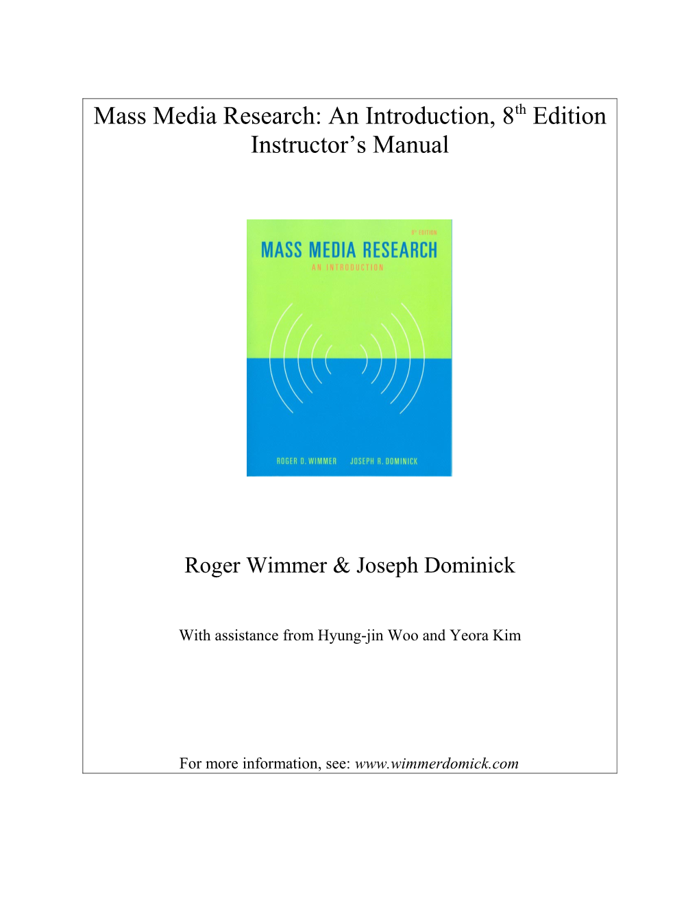 MMR 8Th Edition Instructor's Manual