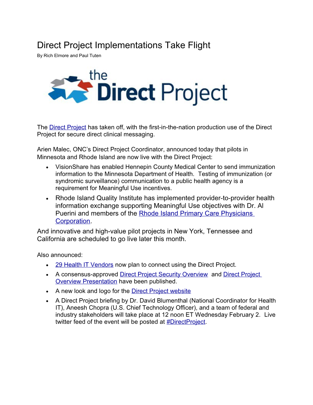 Direct Project Implementations Take Flight