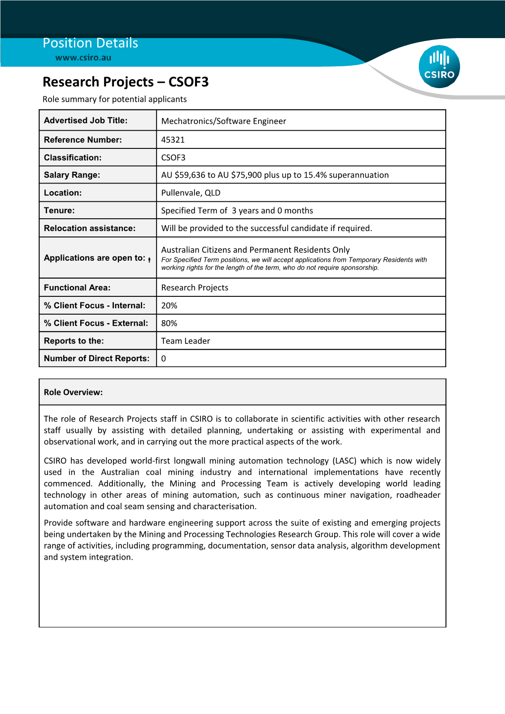 Position Details - Research Projects - CSOF3 s1