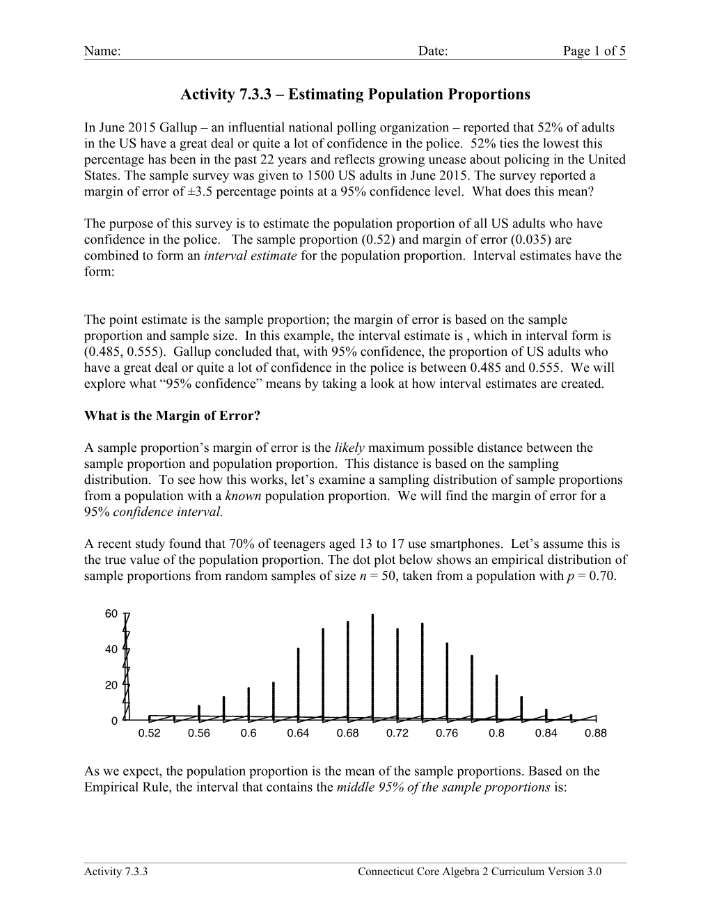 Activity 7.3.3 Estimating Population Proportions