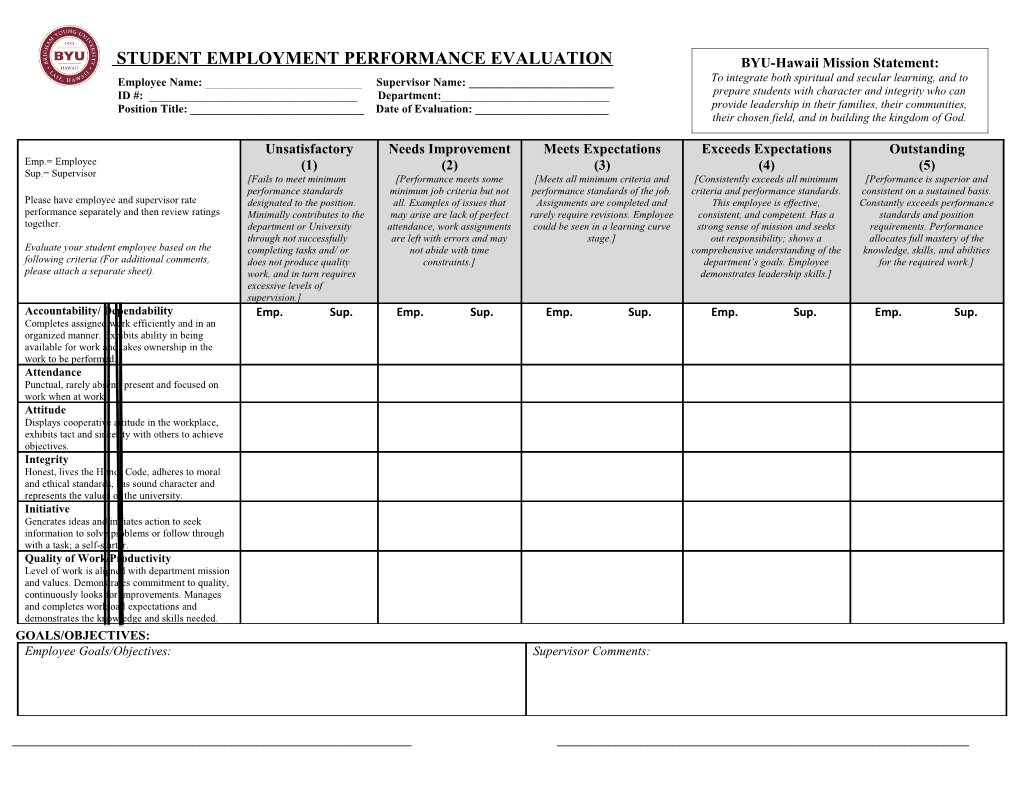 Student Employment Performance Evaluation