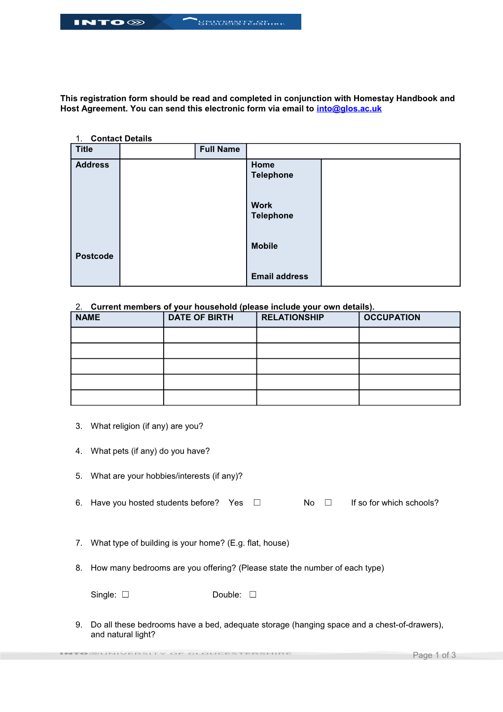 Registration Form to Become a Homestay Host