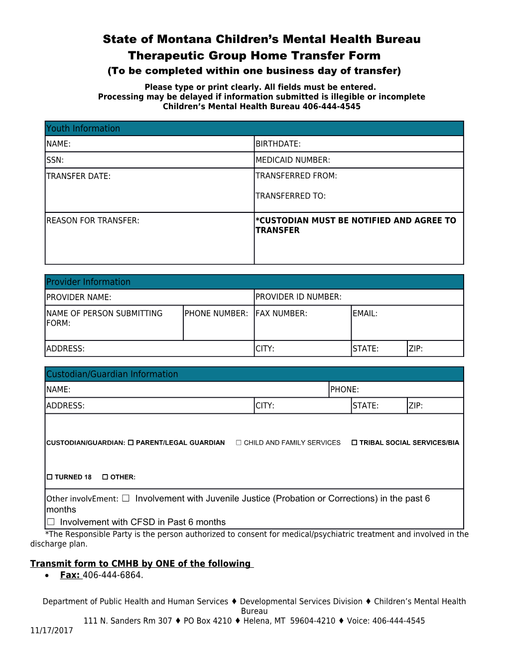 Therapeutic Group Home Transfer Form