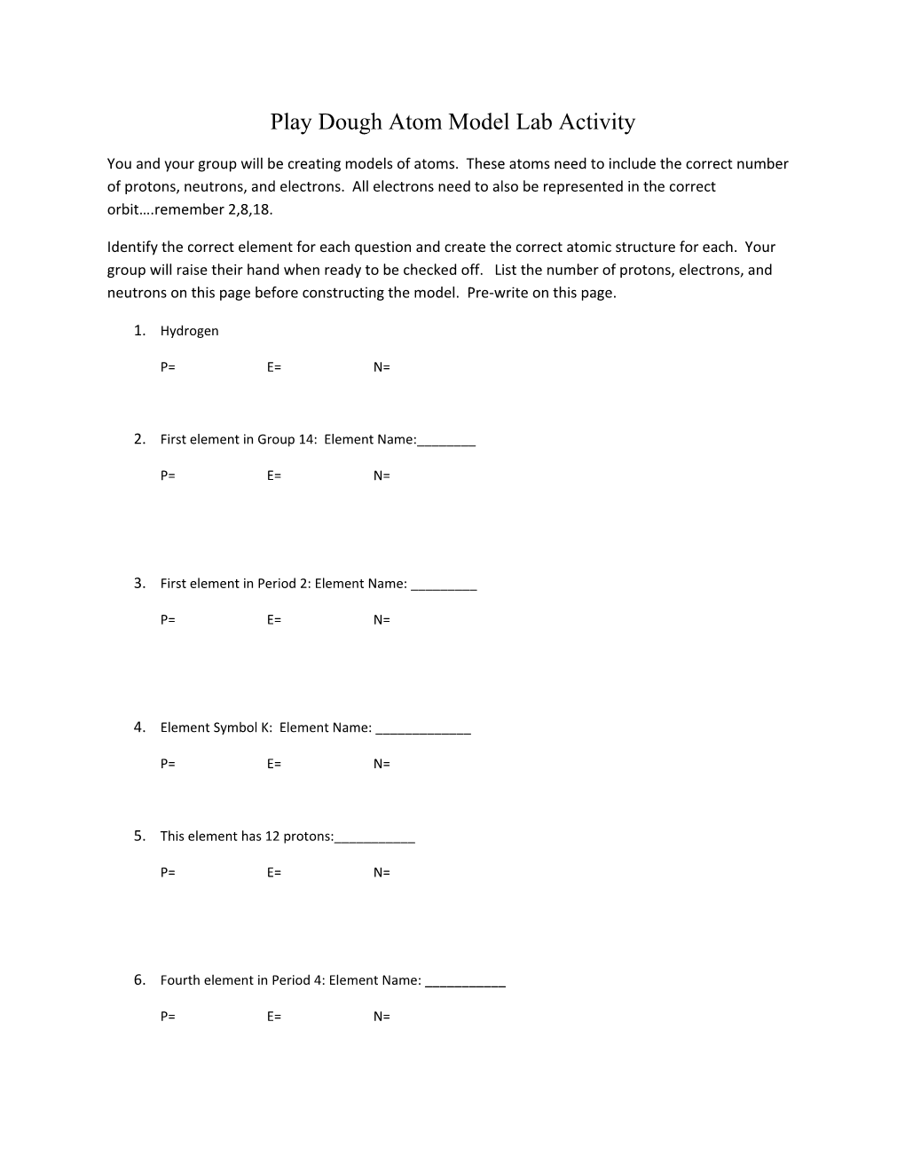 Play Dough Atom Model Lab Activity