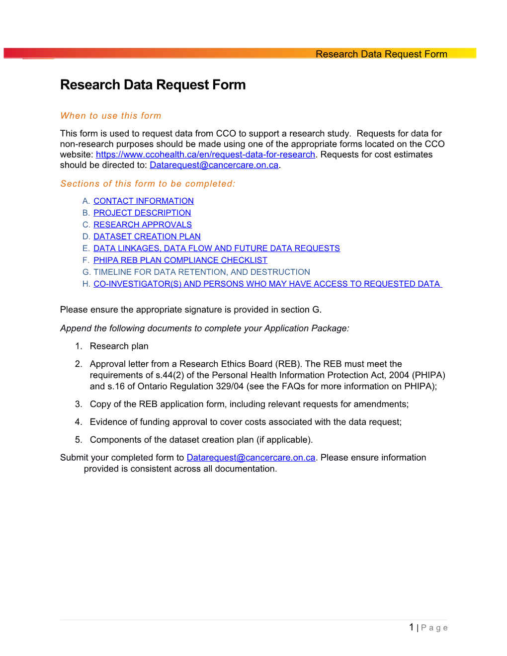 Research Data Request Form