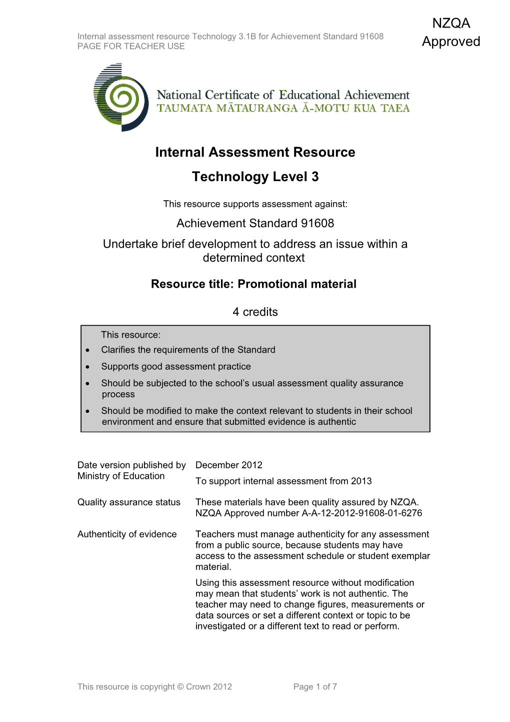 Level 3 Technology Internal Assessment Resource