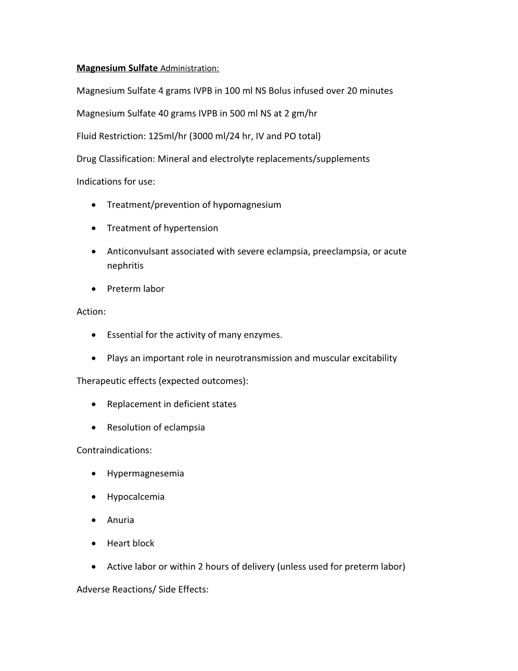 Magnesium Sulfate Administration