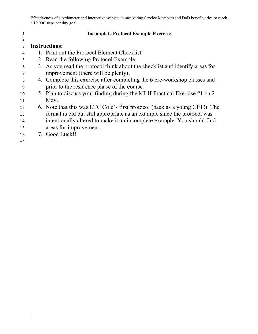 Incomplete Protocol Example Exercise