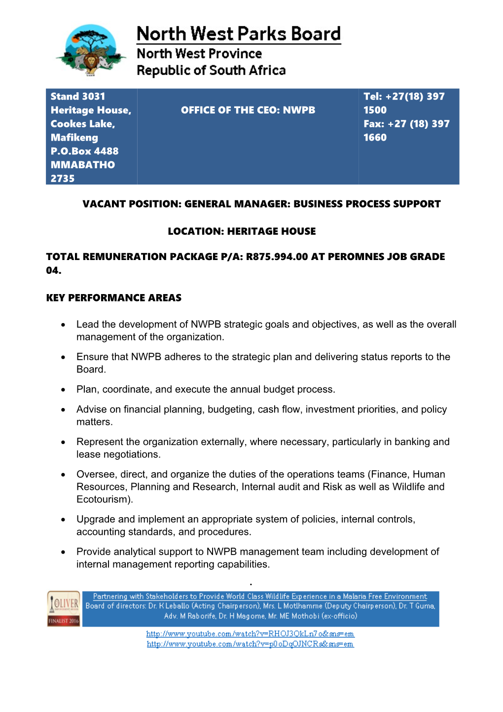 Vacant Position: General Manager: Business Process Support