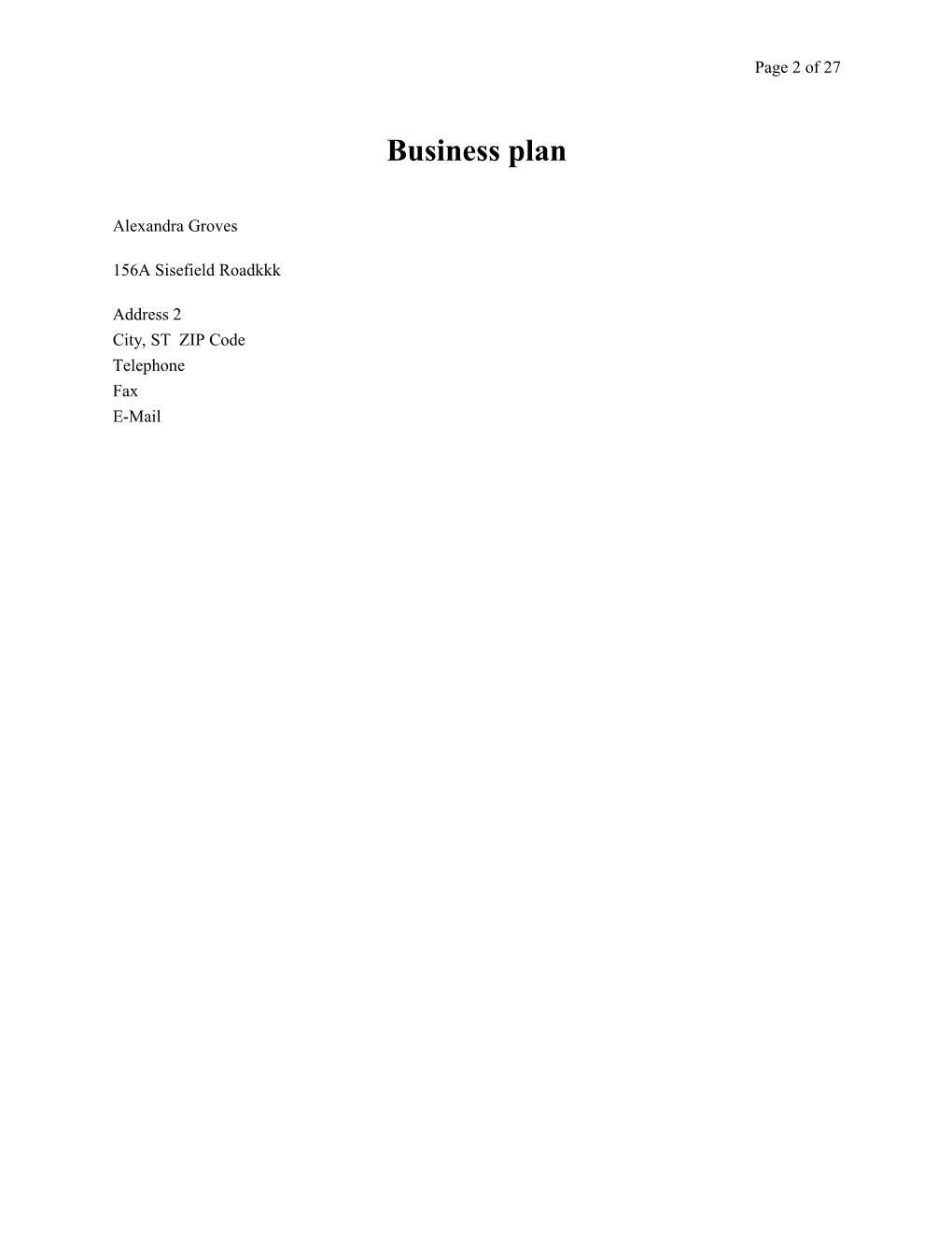Business Plan for a Startup Business s1