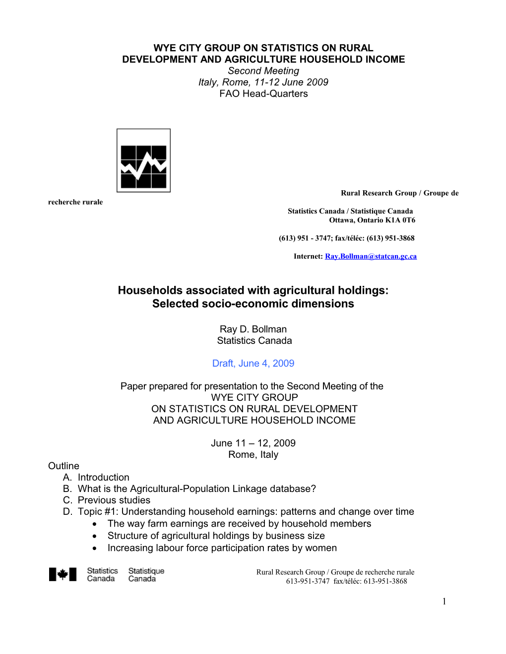 Wye City Group on Statistics on Rural Development and Agriculture Household Income