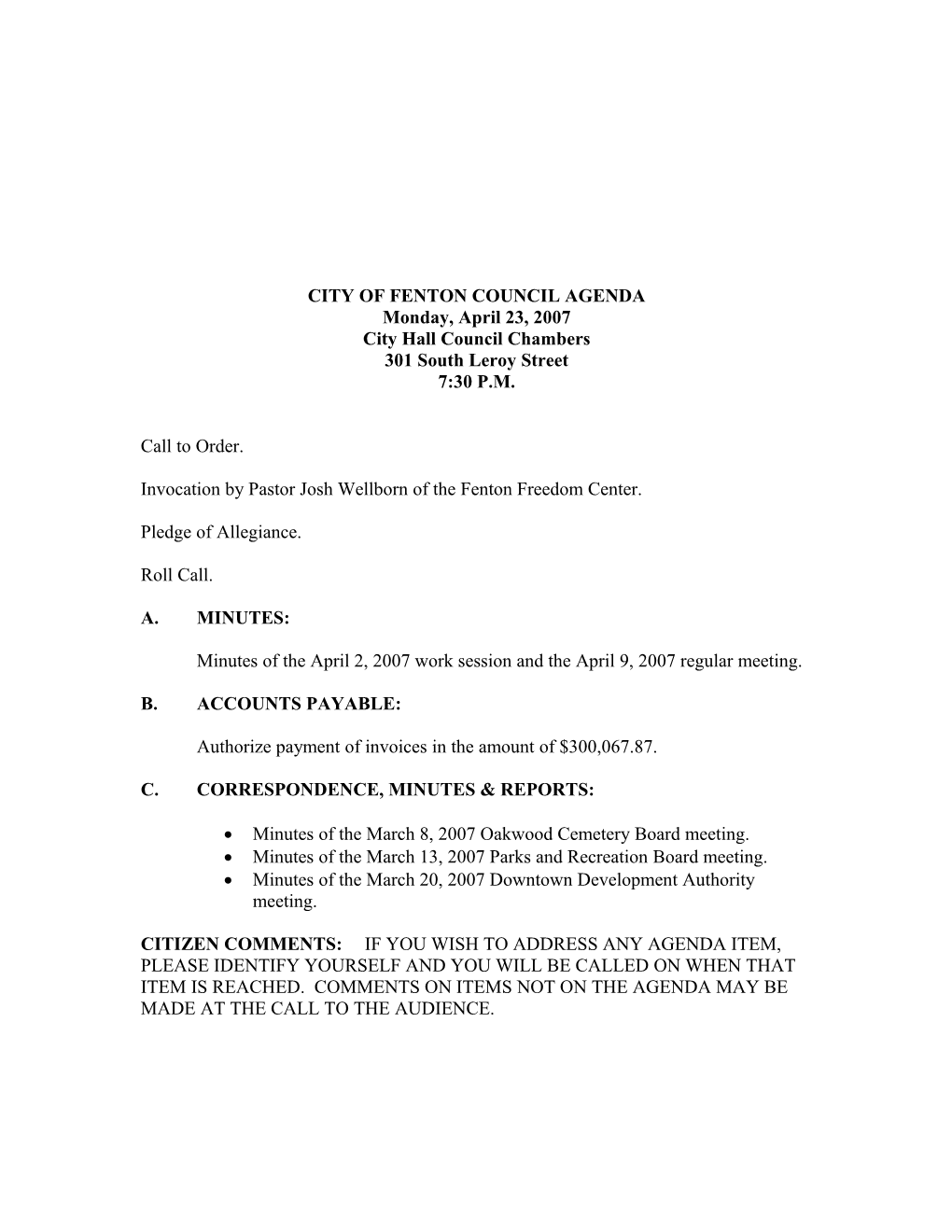 City of Fenton Council Agenda s1