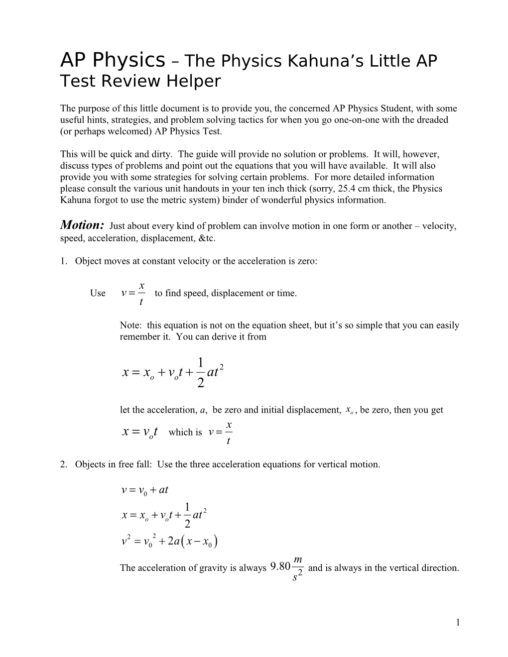 AP Physics the Physics Kahuna S Little AP Test Review Helper