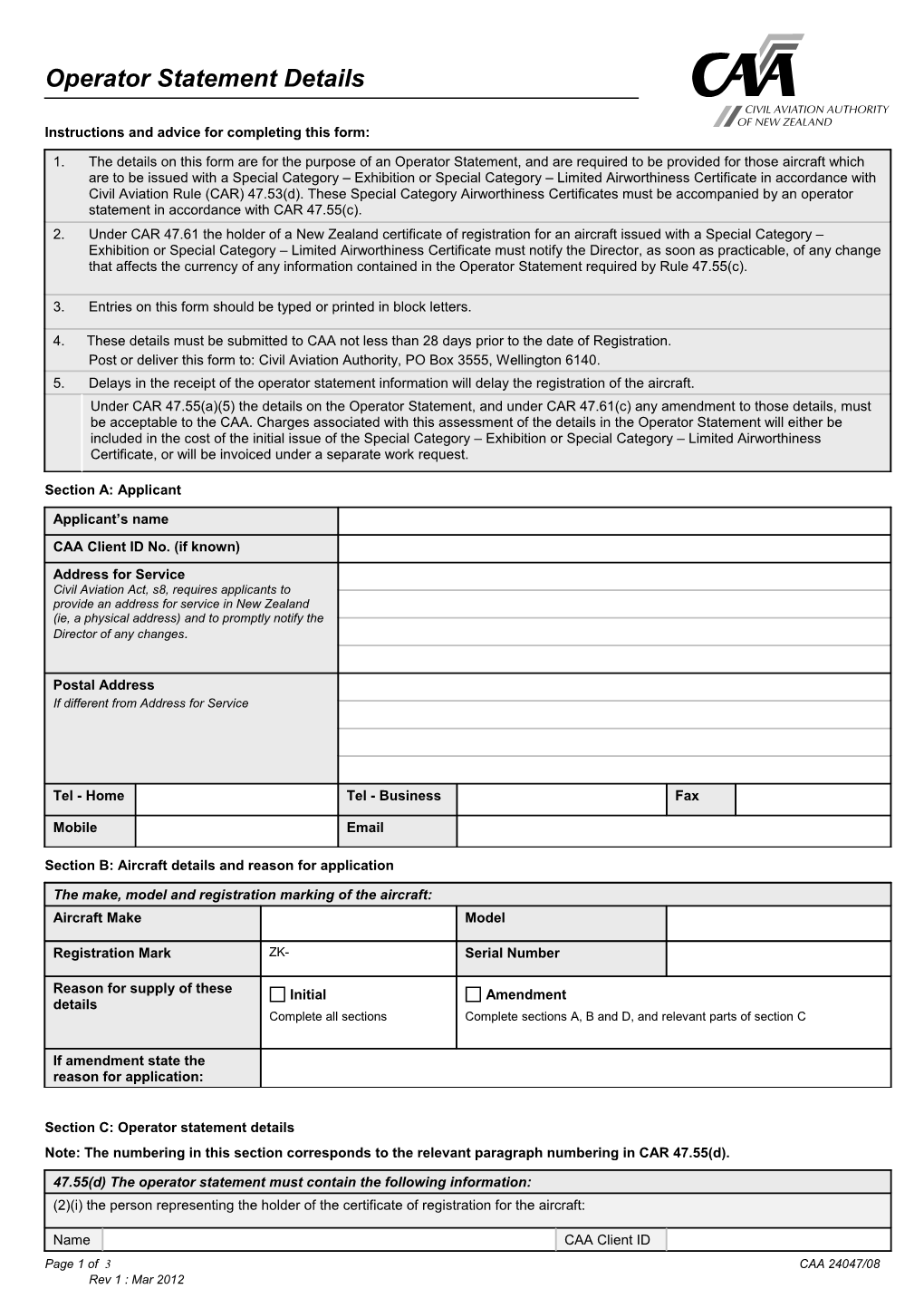 Instructions and Advice for Completing This Form