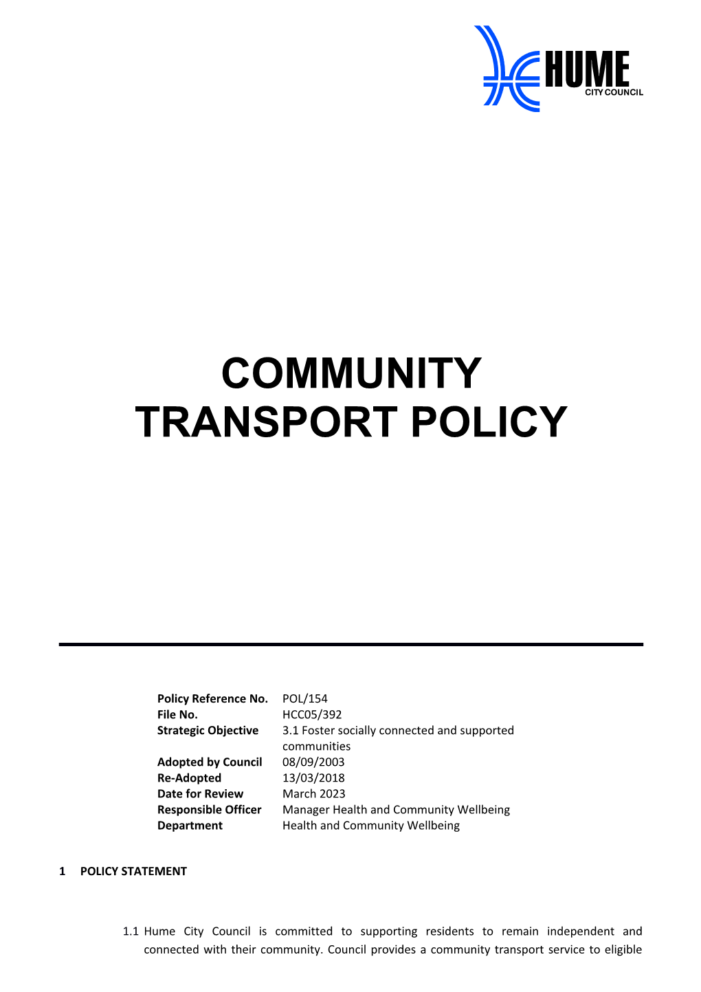 Community Transport Policy