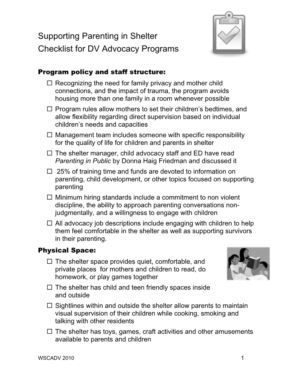 Supporting Parenting Checklist