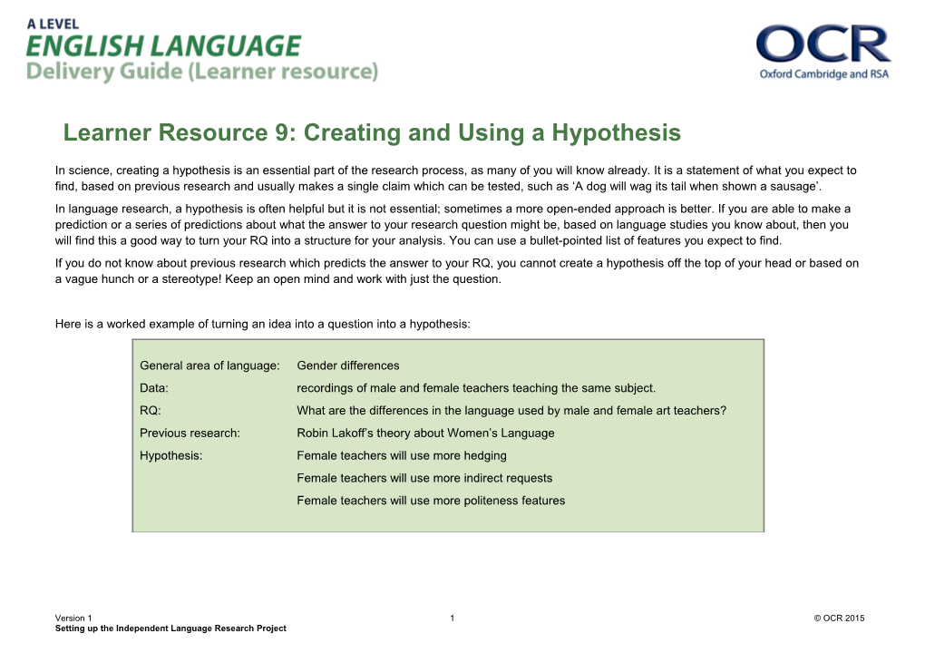OCR a Level English Language Learner Resource 9