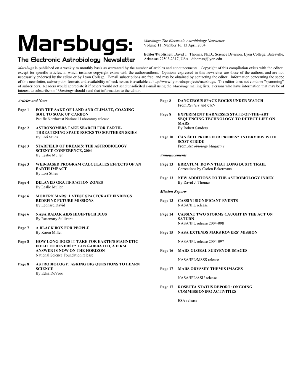 Marsbugs Vol. 11, No. 16