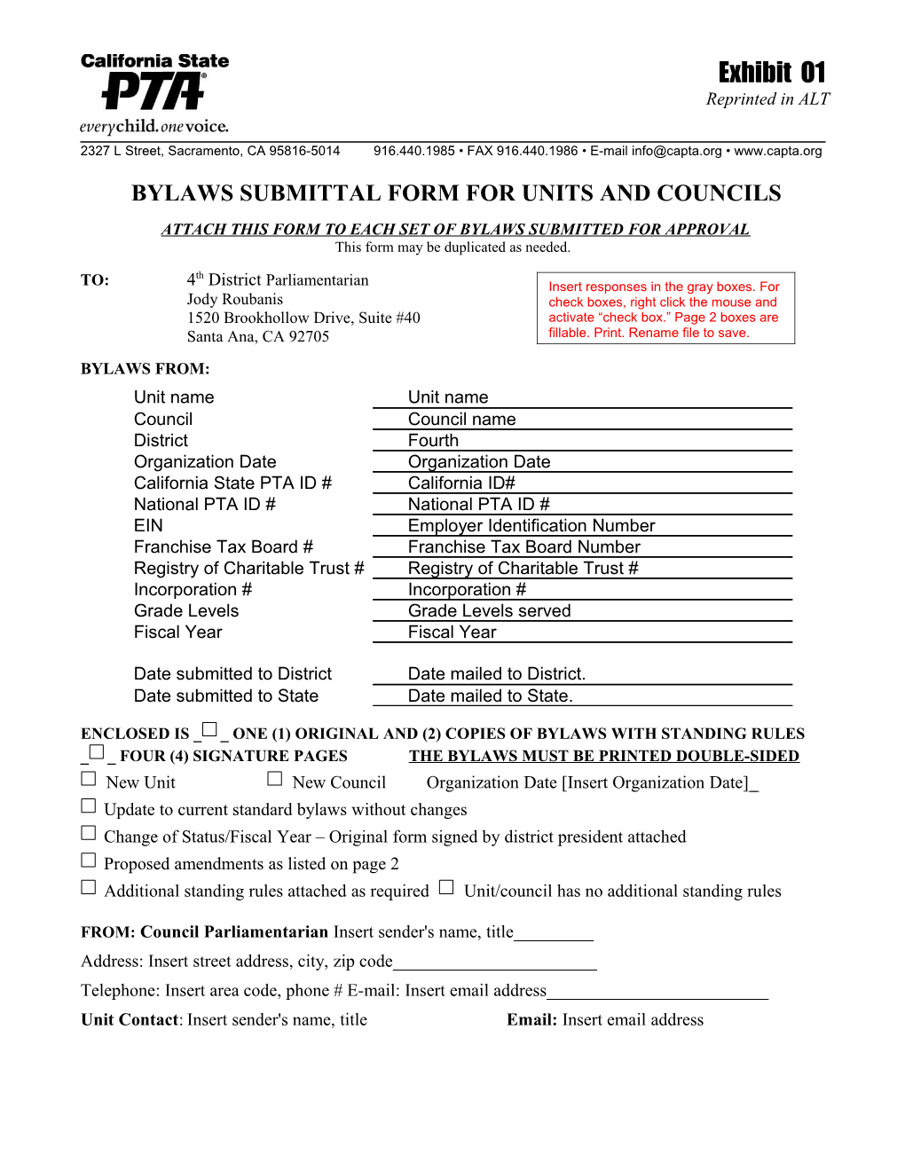 Bylaws Submittal Form for Units and Councils