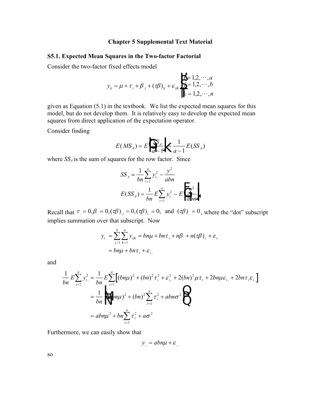 Chapter 5 Supplemental Text Material