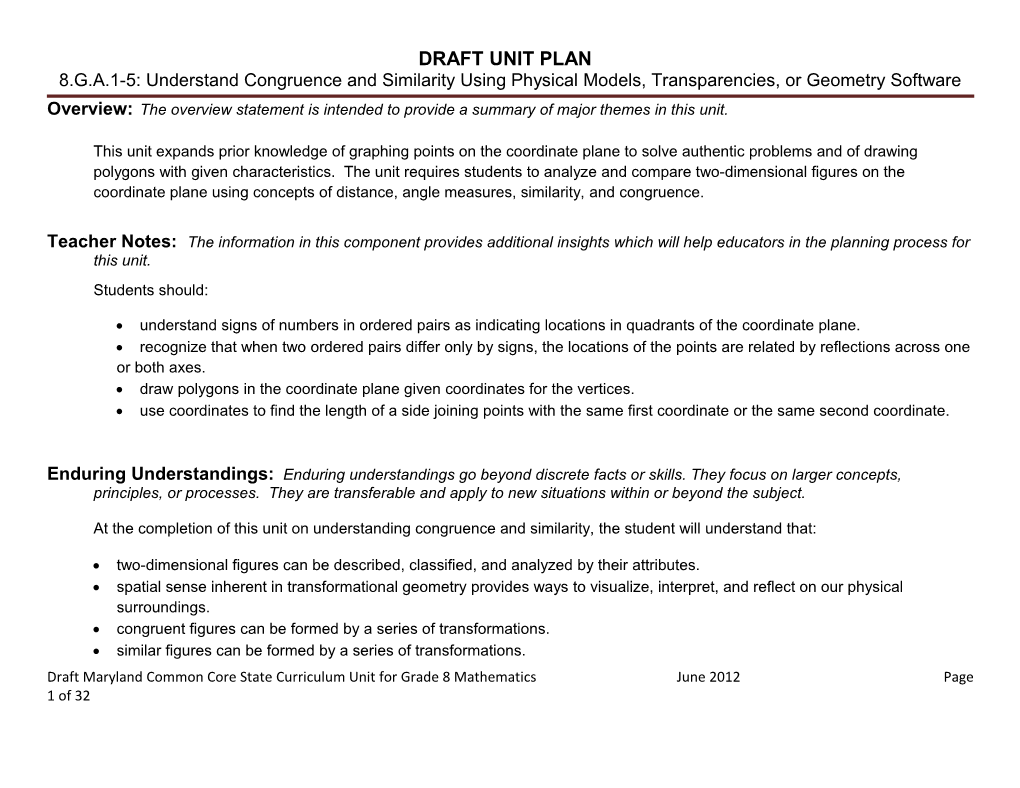 Draft Unit Plan: Grade 7 – Understand Ratio Concepts And Use Ratio Reasoning To Solve Problems