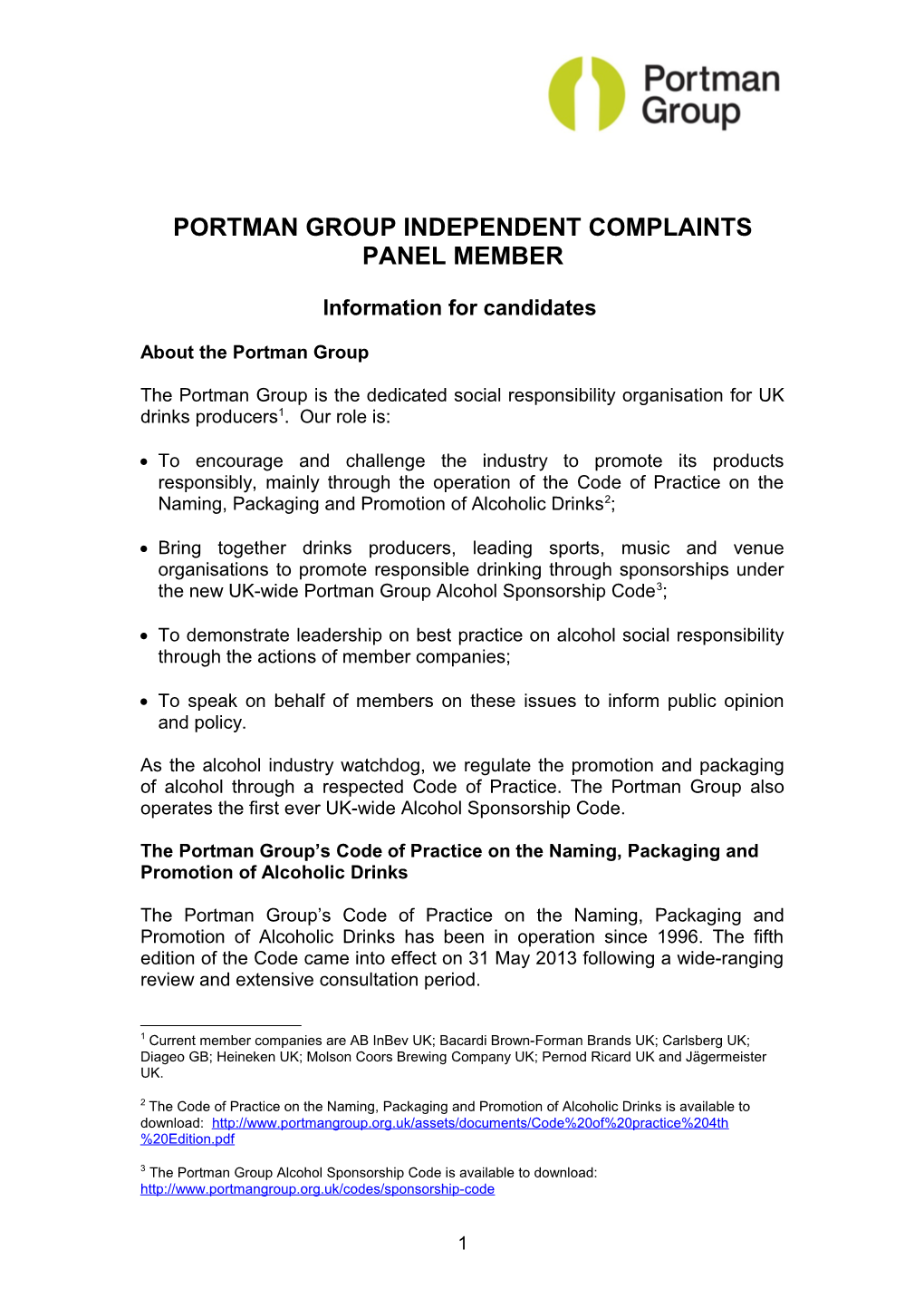 Portman Group Independent Complaints Panel Members