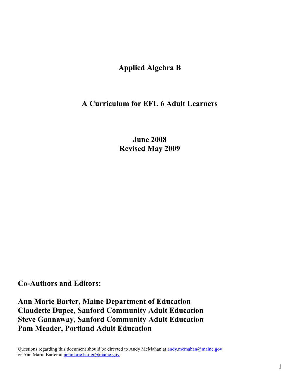 EFL 6 Math Curriculum