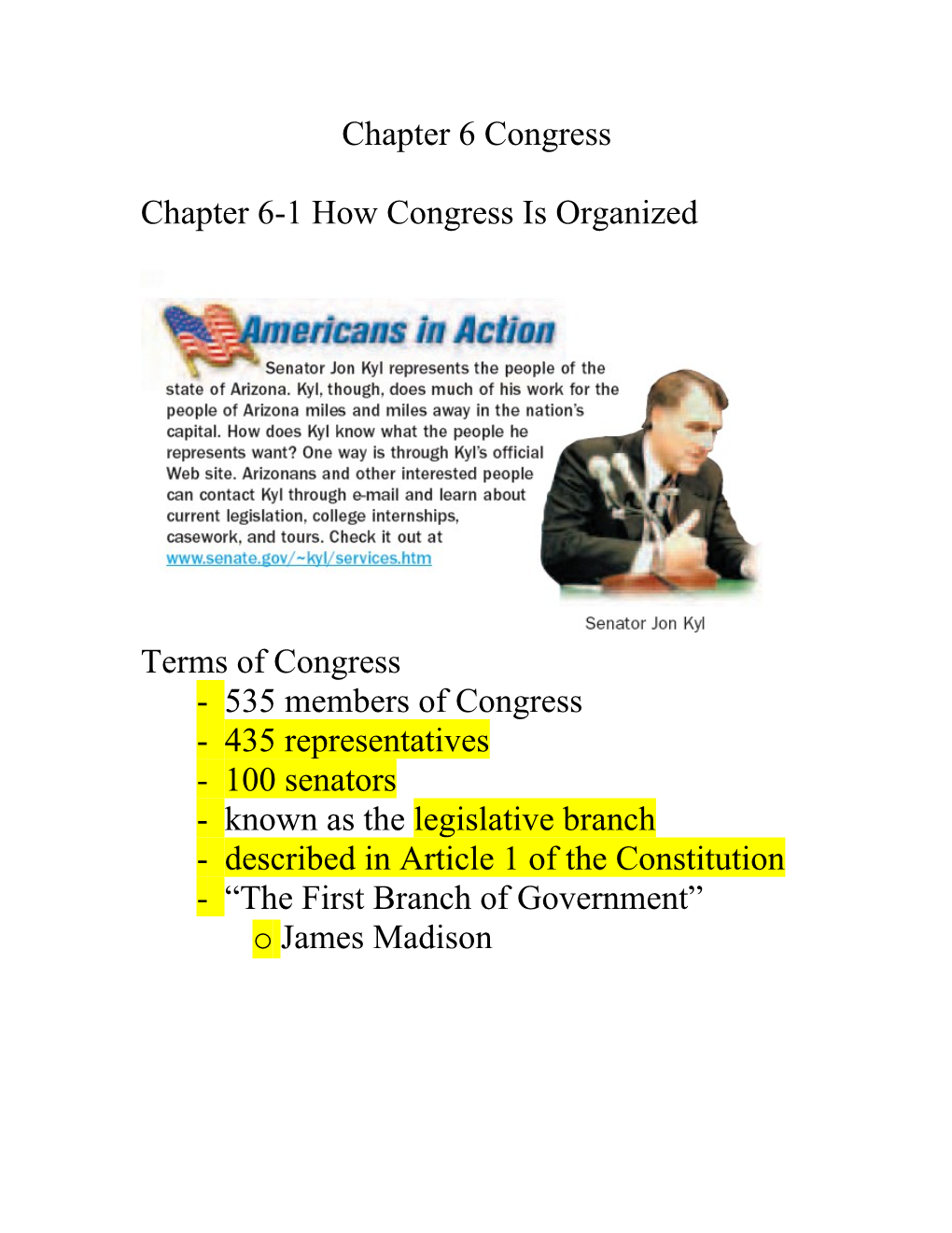 Chapter 6-1 How Congress Is Organized