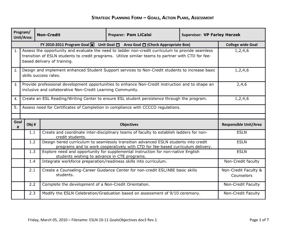 Strategic Planning Form Goals, Action Plans, Assessment s2