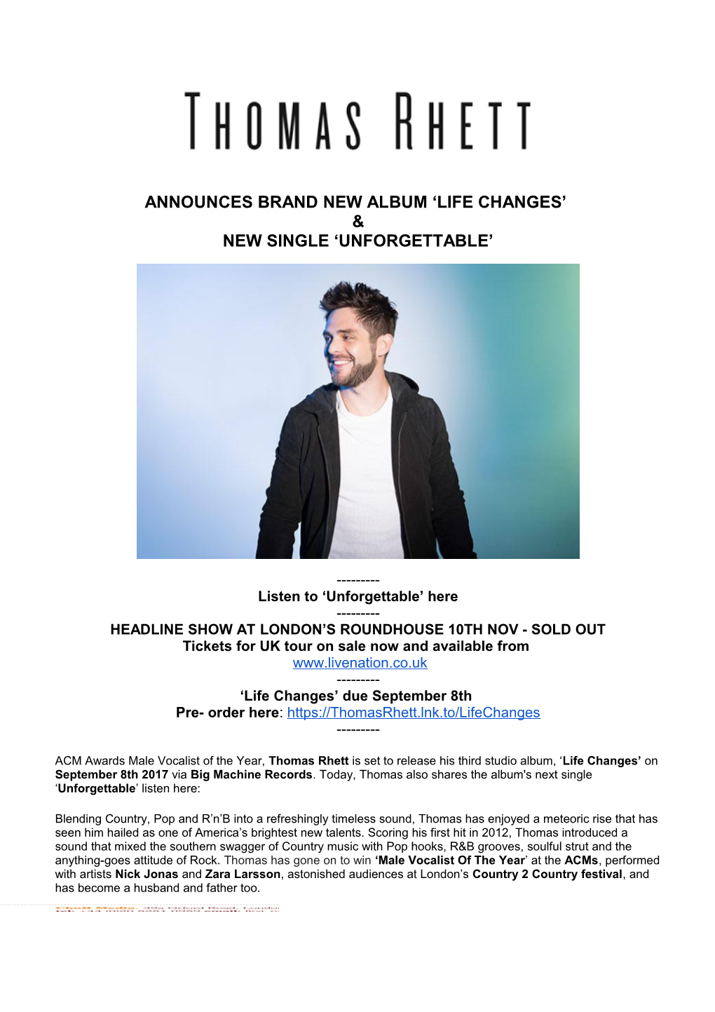 Announces Brand New Album Life Changes