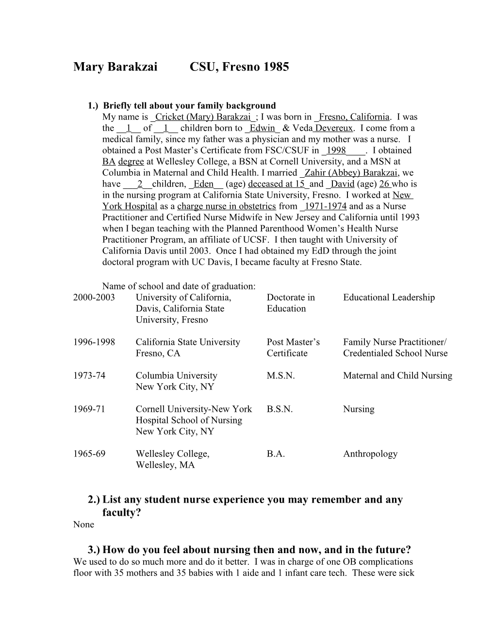 CSU Fresno Worksheet for Written History